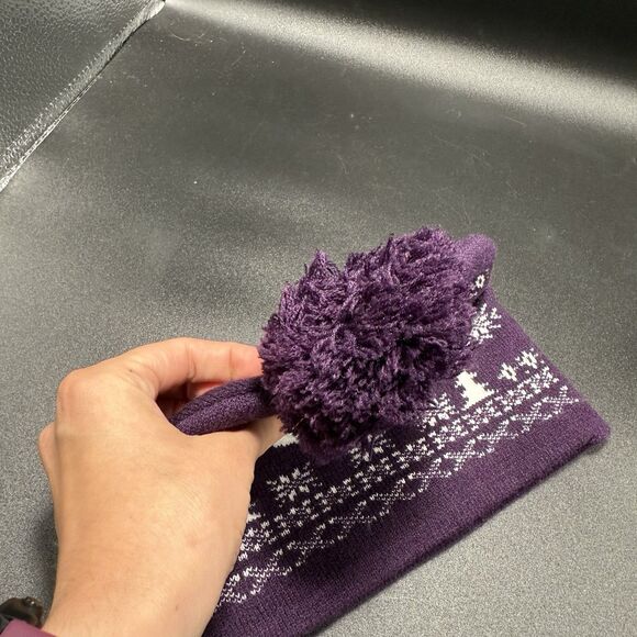 K State Wildcats Beanie Unisex One Size Purple Snowflake Pull On Puff Ball Knit - Picture 3 of 4